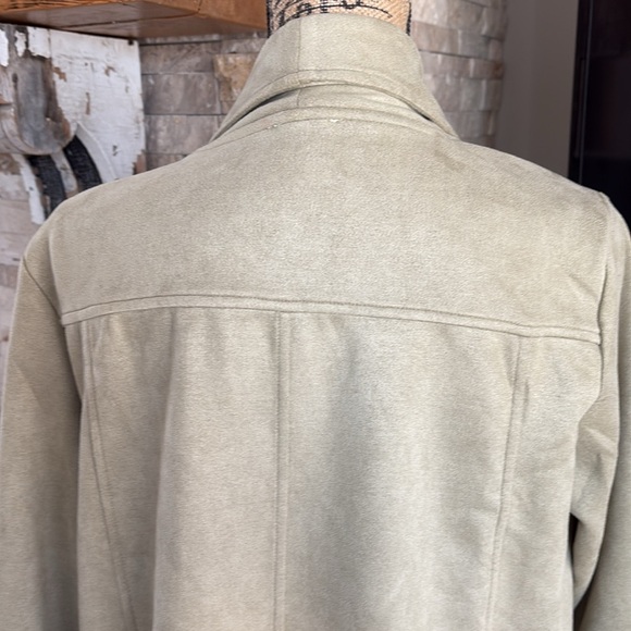 hem & thread tan long line open front light faux suede jacket with side pockets - Picture 10 of 16